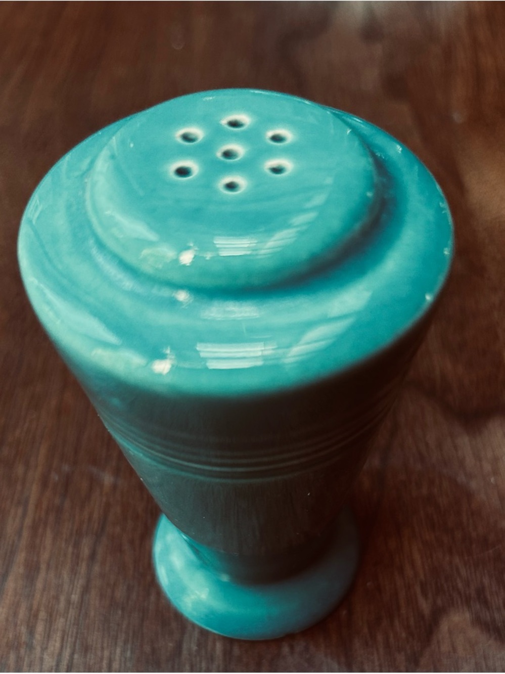 Vintage Homer Laughlin Harlequin ceramic salt shaker in spruce green.